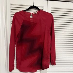 Calvin Klein Red Zigzag Long Sleeve Blouse